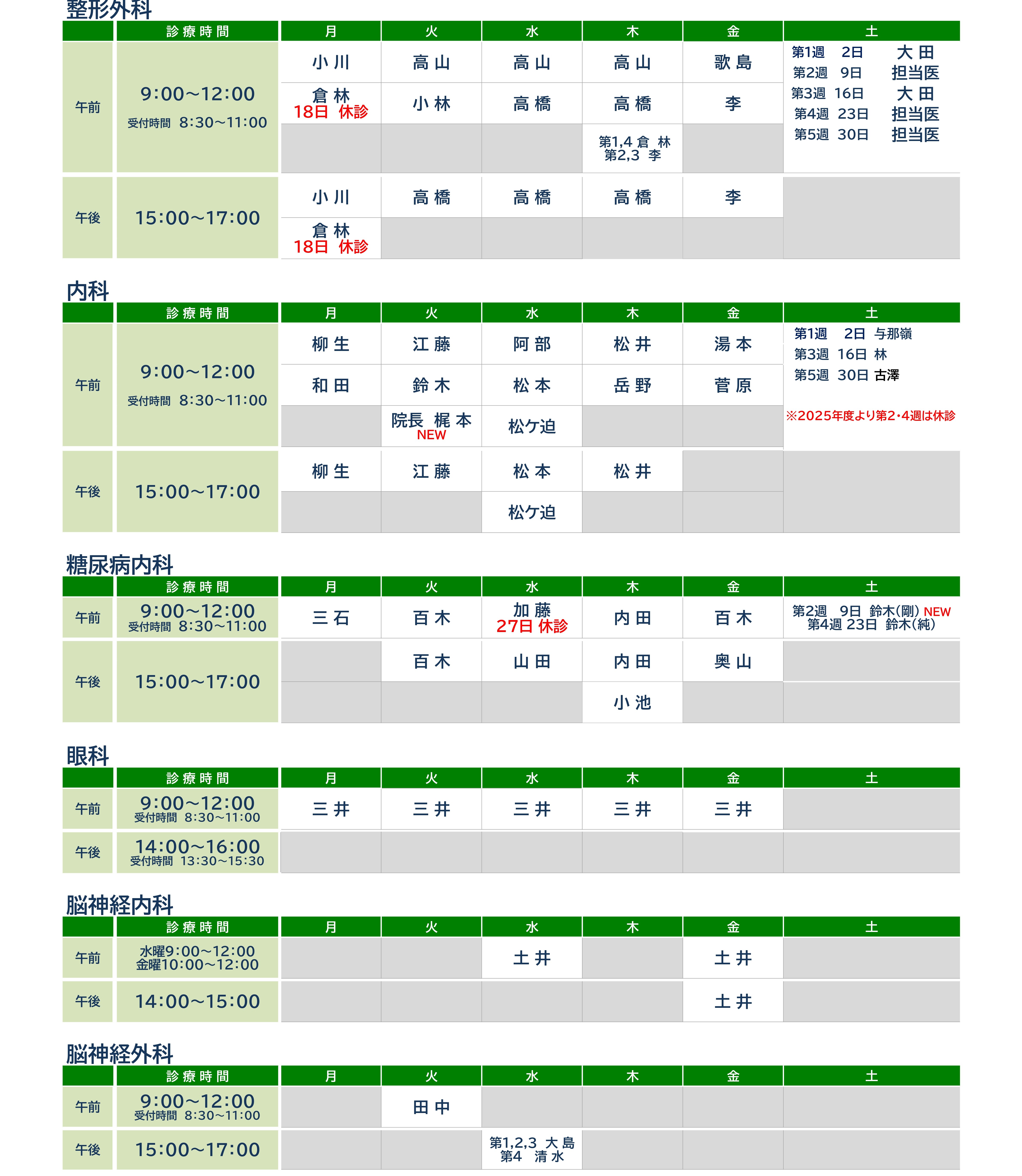 外来担当表